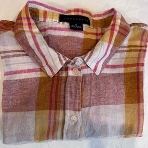 Sanctuary Women’s Heather Red/ Yellow Plaid blouse, Cotton/Linen Blend , Size XL